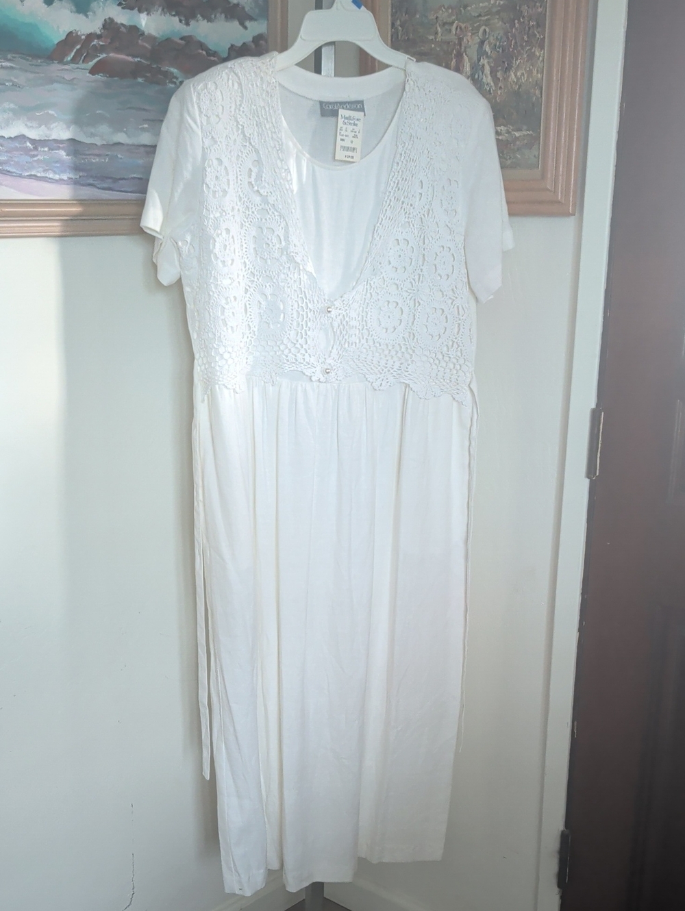 Vintage White Crochet-Front Maxi Dress